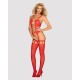 Бодістокінг Obsessive Bodystocking G313 S/M/L red, шнурівка, геометричний декор