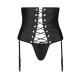 Пояс-корсет из экокожи Passion CELINE SET with Open Bra 6XL/7XL, black, шнуровка, пажи, стринги