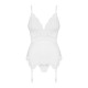 Сатиновый кружевной корсет Obsessive 810-COR-2 babydoll & thong L/XL, белый, корсет, танга