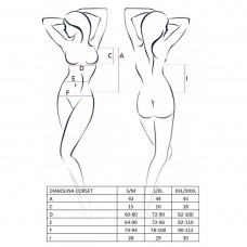 Корсет с открытой грудью Passion DIABOLINA CORSET XXL/XXXL, black, пажи, трусики, полупрозрачный