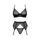 Комплект Obsessive Chemeris 3-pcs set XS/S, стринги, пояс для чулок, бюстгальтер