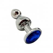 Металева анальна пробка Wooomy Lollypop Double Ball Metal Plug Blue L діаметр 3,5 см, довжина 10,5см