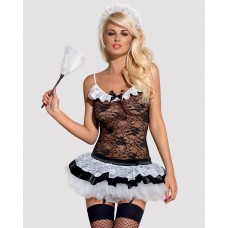 Еротичний костюм покоївки зі спідницею Obsessive Housemaid 5 pcs costume L/XL, чорно-білий, топ з пі