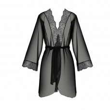 Пеньюар Passion AMBERLY PEIGNOIR 6XL/7XL, black, ажурные декольте и манжеты, широкие рукава