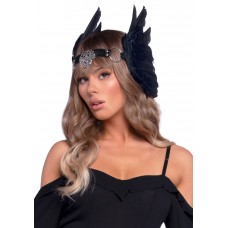 Пов’язка на голову з крилами Leg Avenue Feather headband Black, пір’я та натуральна шкіра