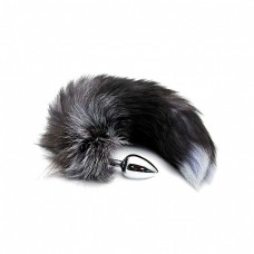 Alive Black And White Fox Tail М - Металлическая анальная пробка Лисий хвост, 8х3.4 см