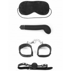 LoveToy Bondage Kit Vibrating - БДСМ набор: маска, кляп, наручники и вибратор для точки G (чёрный)